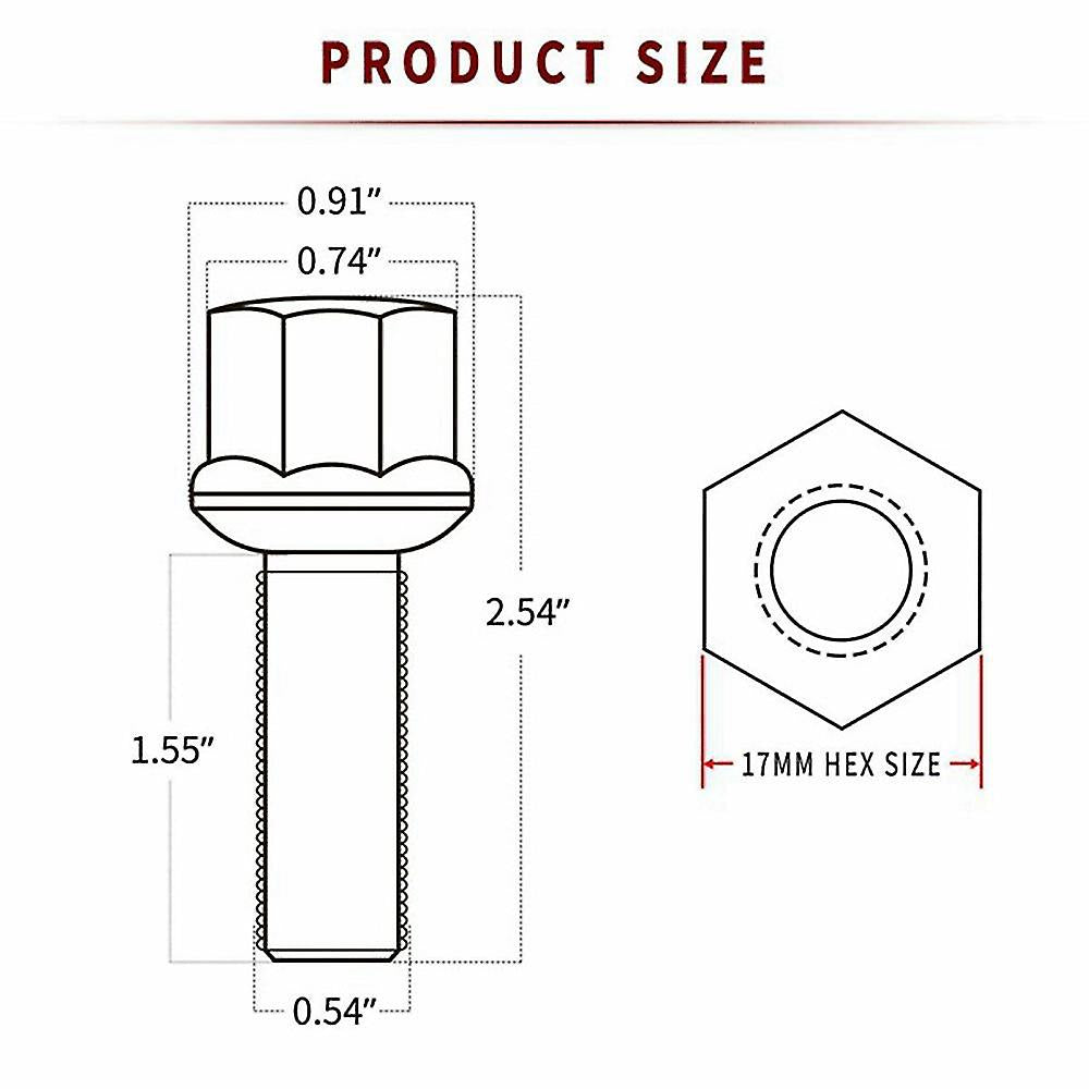 OEM M14x1.5 L28 K17 Radius Bolts - Set of 20 Bolts